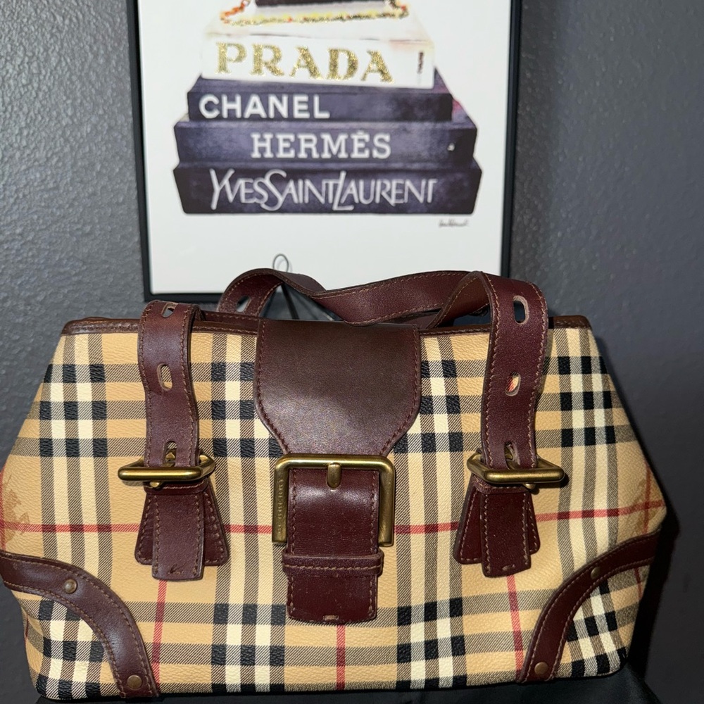 Burberry Checkered Bag with Brown Accents
